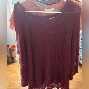 Burgundy Lace Hem Sweater